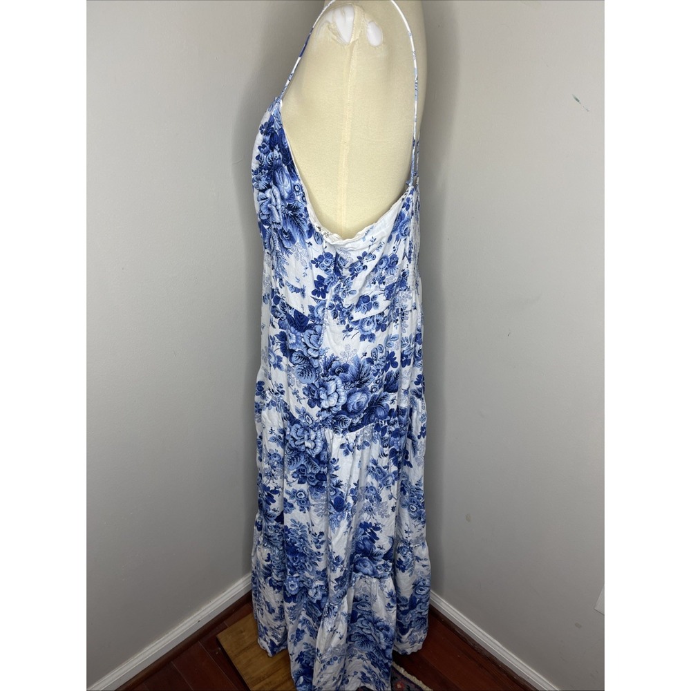 Plus Anthropologie 2X Maeve Blue White Floral Print Drop-Waist Dress - Picture 3 of 10